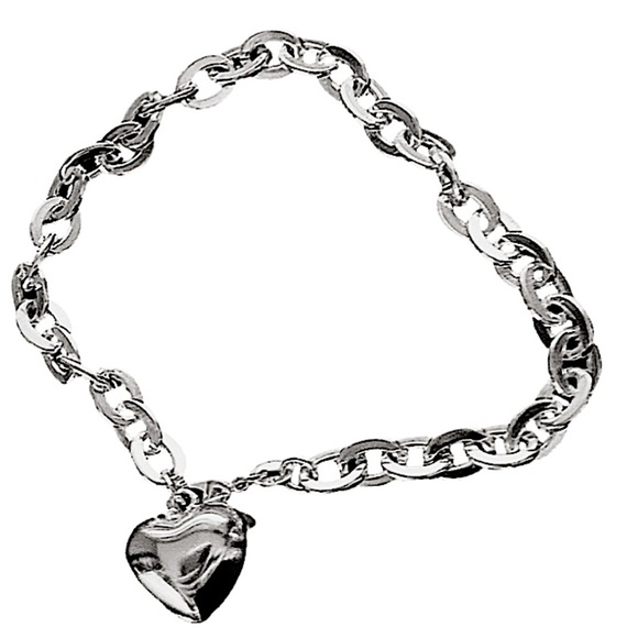 Sterling Silver Heart Charm Chain Link Bracelet - Picture 13 of 15